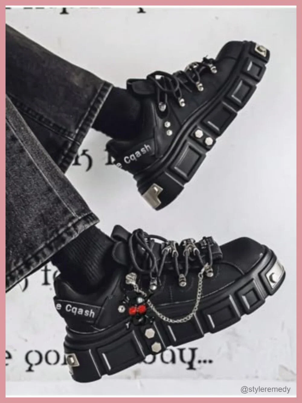 Y2K Punk Chunky Platform Lace-Up Ankle Boots with Rivets
